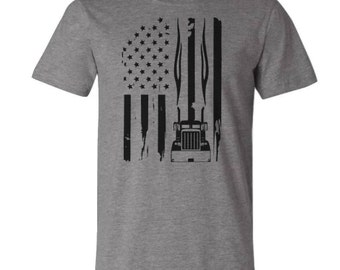 American Flag Truck Tshirt / Mens Truck Tshirt / Mens Graphic Tees / American Flag Tshirts / Heavy Haul Tshirts / Gifts Ideas For Him / Big