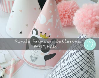INSTANT DOWNLOAD/ Panda Girl Birthday Party Hats/Printable Party Hats/Pink/Ballerina Princess/DIY Party Decor/Digital File/Instant Download