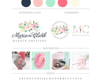 Premade Floral Branding Kit, Floral Logo Kit Logo Watermark Watercolor Flowers Initials Logo Branding Package Business Logo Design Blog Logo