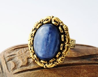 Art Nouveau Jewelry Stackable Ring Kyanite Ring Blue Stone Ring Nebula Ring Mood Ring Stacking Ring Vintage Cocktail Ring Stone Vintage Ring