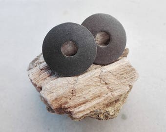 SALE,Black Platinum Stud Earrings, Geometric Earrings, Gift For Her, Brass Earrings, Modern Earrings, Disk Earrings, Small Stud Earrings