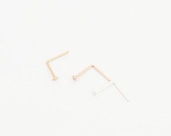 Yellow Gold Dainty 1 mm Nose Piercing Stud, Slim Gold Nose Piercing Ring, 1mm Flat Dot Stud Nose Ring, 24 Gauge, Tiny Nose Stud, Nose Ring