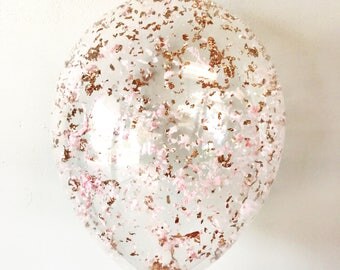 Metallic Rose Gold Blush Pink Confetti Balloons - Set of 3 - Birthday party bachelorette wedding bridal shower | Free Shipping