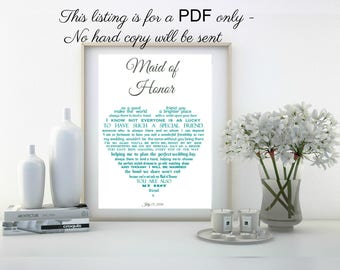 Bridesmaid Gift, DIGITAL Maid of honour gift, Maid of Honur DIGITAL PRINT, Thank you Bridesmaid, Personalized Maid of Honor