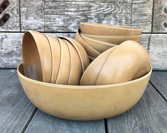 Ellingers Agatized Wood Serving Bowls Salad Bowls Popcorn Bowls Picnic Potluck Party Bowls SET OF 17 Bowls