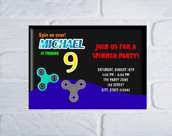 Spinner Birthday Invitations, Spinner Party Invitations, Spinner Birthday Invites, Fidget Spinner Invitations, Finger Spinner Invitations