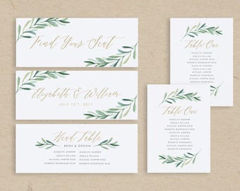 Greenery Wedding Seating Chart Template • Seating Plan • Seating Cards • Table Numbers • Word or Pages • MAC or PC