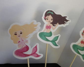 Mermaids cake toppers..Mermaids Cupcake Toppers... Set of 12... Choice of one side or two sided pick
