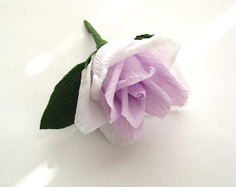 Wedding boutonniere, Paper flower, Paper rose boutonniere, Two color white lilac groom's boutonniere