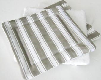 Matching saucers canvas ticking and antique linen