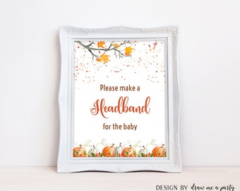 Little Pumpkin Headband Station, Fall Baby Shower Headband Sign, Pumpkin Baby Shower Headband Making, Baby Shower Activity, Printable - PK1
