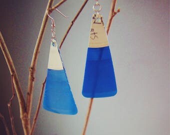 Blue vinyl record earrings - upcycled