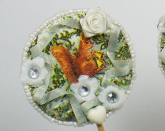 Decorative spike Shabby chic squirrel and trees in snow, ribbons and flowers