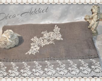 Gorgeous gray linen and lace on tulle and lace table runner