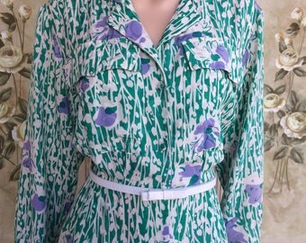 Original Vintage 1960's silk shirt dress. Size 12. #A29