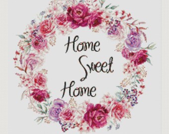 Cross stitch pattern modern.customized with alphabet,home sweet home, DPF pattern download. Patrón punto de cruz moderno descargable PDF