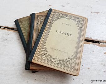1900s Vtg French books by MOLIERE Les Femmes Savantes / L'avare / Le Misanthrope Moliere comedies book vintage Moliere Hachette Paris sz/917
