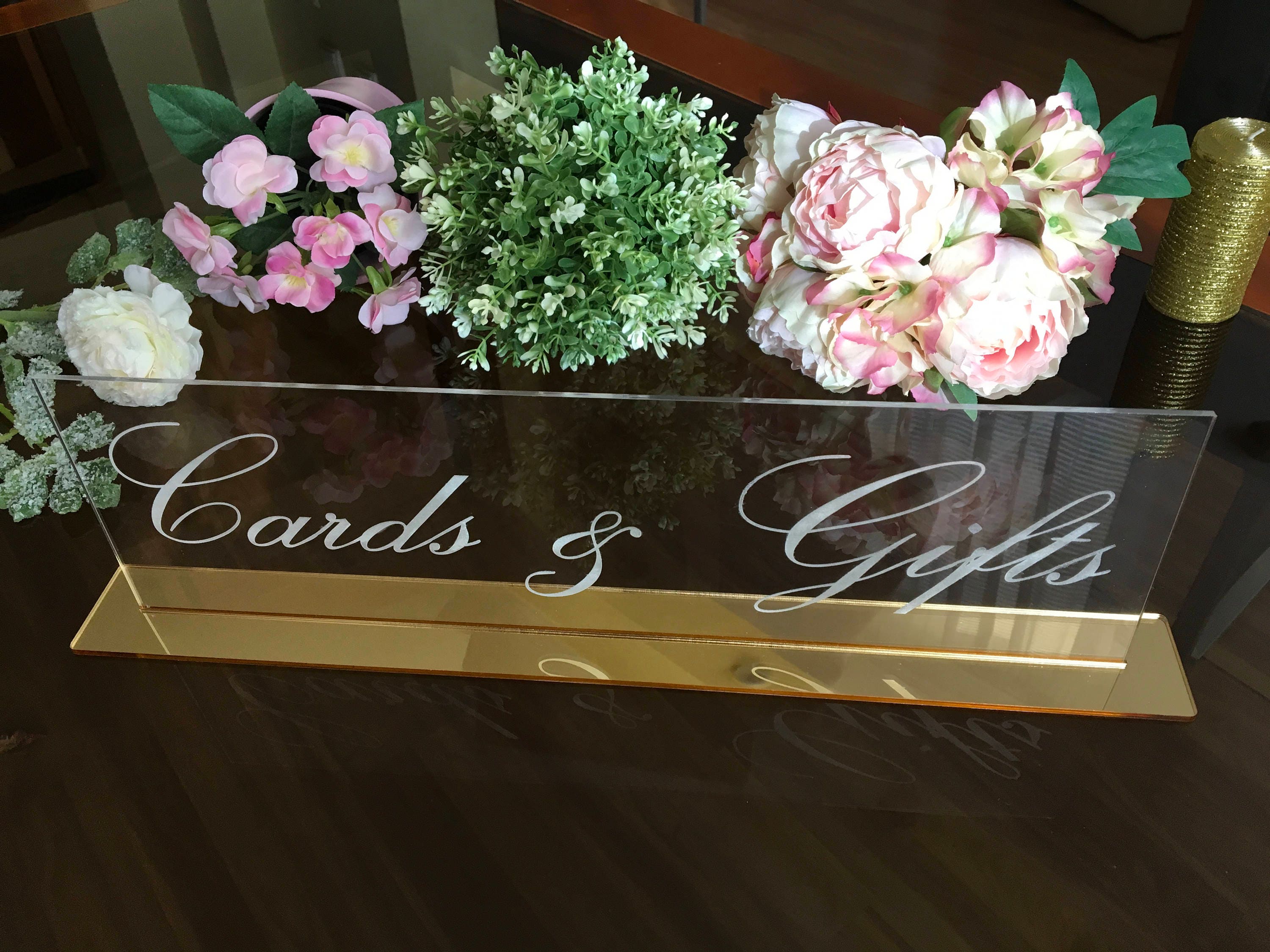 Cards & Gifts Clear Acrylic Sign Wedding Engraved Freestanding