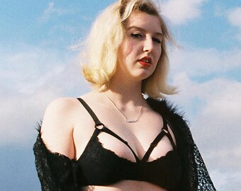 Strappy Soft Cup Bra, Demi Cup Bralette, Large Cup Size in Black or White
