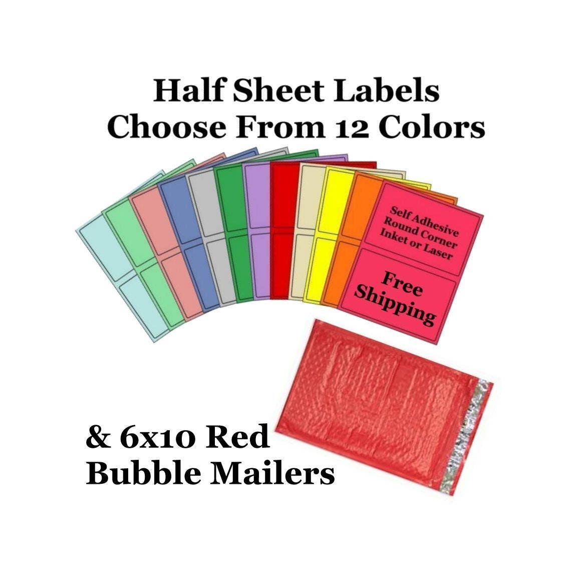 6x10 ( Red ) Poly Bubble Mailers + Colored Half Sheet Self Adhesive ...