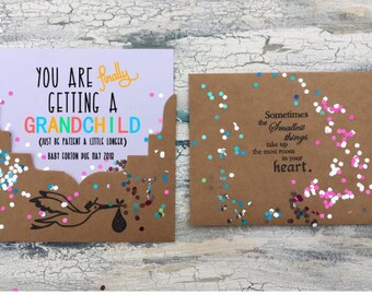 Pregnancy Reveal to grandparents card, custom pregnancy announcement card for grandma and grandpa, baby reveal gift new grandchild
