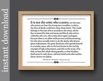 Man In The Arena, printable quote, Graduation gift, Roosevelt quote, inspiration quote, history gift, gift for him, teacher gift, office art