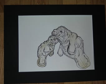 Manatee holding cupcake Happy Birthday greeting card