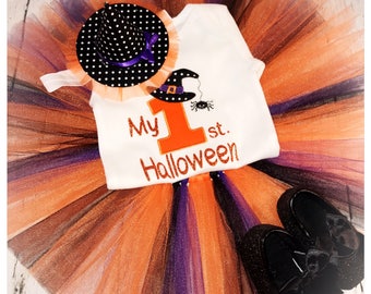 My first Halloween outfit , tutu onesie and headband , baby girl Halloween outfit , Halloween costume , baby girl newborn outfit