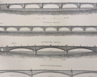 1875 Bridge print - architecture - civil engineering - wall decor - home decor - matted and ready to frame - 14 x 11 inches
