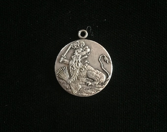 antique french crowned lion medallion amulet
