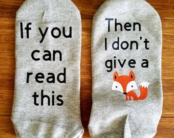 I don't give a fox socks, If you can read this I don't five a fox, fox socks, Funny fox gift, Fox Pun, Zero fox given