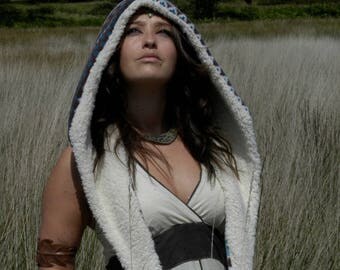 Reversible Hood/ Fairisle/ Festival hood/ fairisle hood/ scoodie/ light hood/ fairisle hood/pocahontas/Spirit hood/burning man/warrior hood