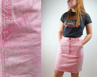 Vintage 80s Pink Acid Wash High Waisted Denim Jean Skirt Sastanza - Sz 28 Waist