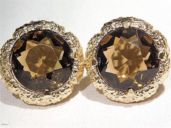 Mid Century Rhinestone Clip On Earrings Faceted Glass Rhinestone Bezel Set Button Style Earrings 1950s 50s Fashion Jewelry Pat 2733491