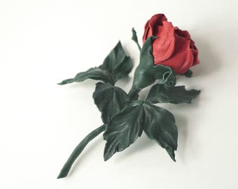 Red Rose Brooch ,Leather Rose Brooch, gift for mom, from son, leather flower, gift for her, gift for women, leather anniversary for her