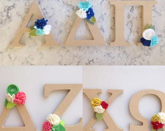Wooden Greek Letters -- Sorority Letters -- Felt Flowers -- Alpha Delta Pi -- Delta Delta Delta