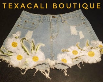 Floral Embroidered Cutoff Jean Shorts