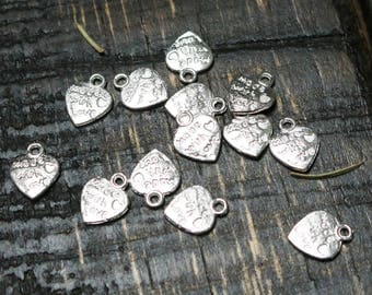 set of 50, made with love charm, small heart charm, silver charm, metal charm, tiny heart charm, bulk charm, cute heart,