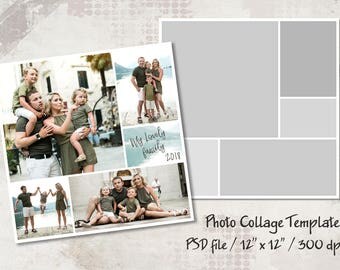 Photo Template, 12x12, Photo Collage Templates, Layered Digital Collage, PSD Photographer Template, Digital Scrapbooking