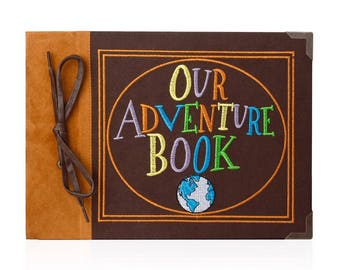Our Adventure Book Photo Album Anniversary Wedding Scrapbook | Embroidered Leather Hard Cover | Thread-Bound Book