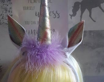 Rainbow Fantasy Unicorn Horn and Ears Unicorn Headband - Suitable for parties, Christmas, hen nights, festival wear, cosplay.