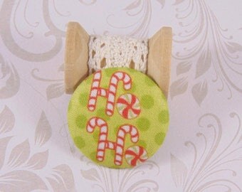 x 1 38mm button fabric hoho Christmas ref A23
