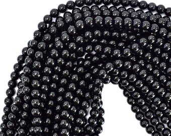 6mm black tourmaline round beads 15.5" strand A grade 39265