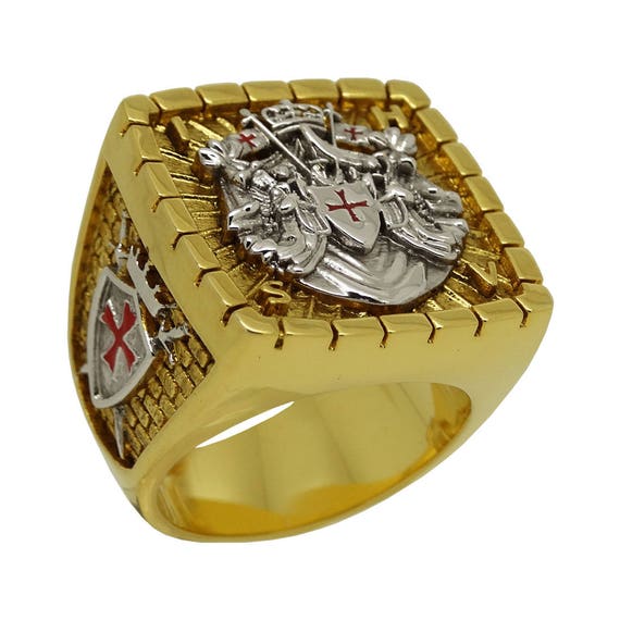 Custom made Knight Templar Masonic Ring 18k White and Yellow