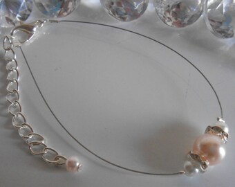 Wedding bracelet white and pale pink pearls and rhinestones