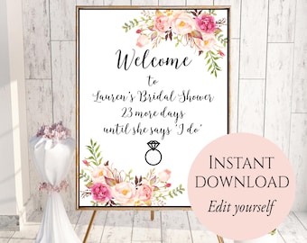 Welcome Sign Template, Welcome Bridal Shower Sign, Bridal Shower Decor, Editable Welcome Sign PDF, Welcome Sign For Bridal Shower Shower