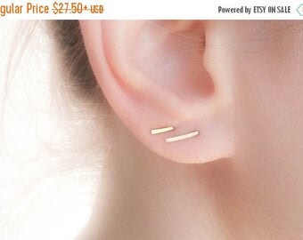 SALE - Edgy Stud Earrings Set - Gold Pin Studs Earrings set - Gold Bar Earrings - Gold Line Earrings - Staple Earrings - Minimalist Line Ear