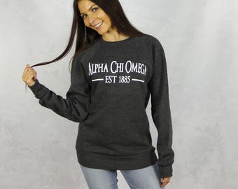 Alpha Chi Omega Crewneck Sweatshirt in Charcoal Gray