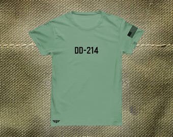 DD-214 Custom T-Shirt Armed Forces Men's Personalized Gift ideas Military Gifts America Army Air Force Marines Special Forces Navy Green