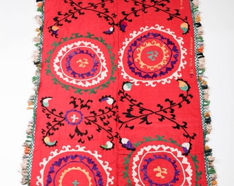 Embroidered Vintage Suzani, Uzbekistan, dated and signed